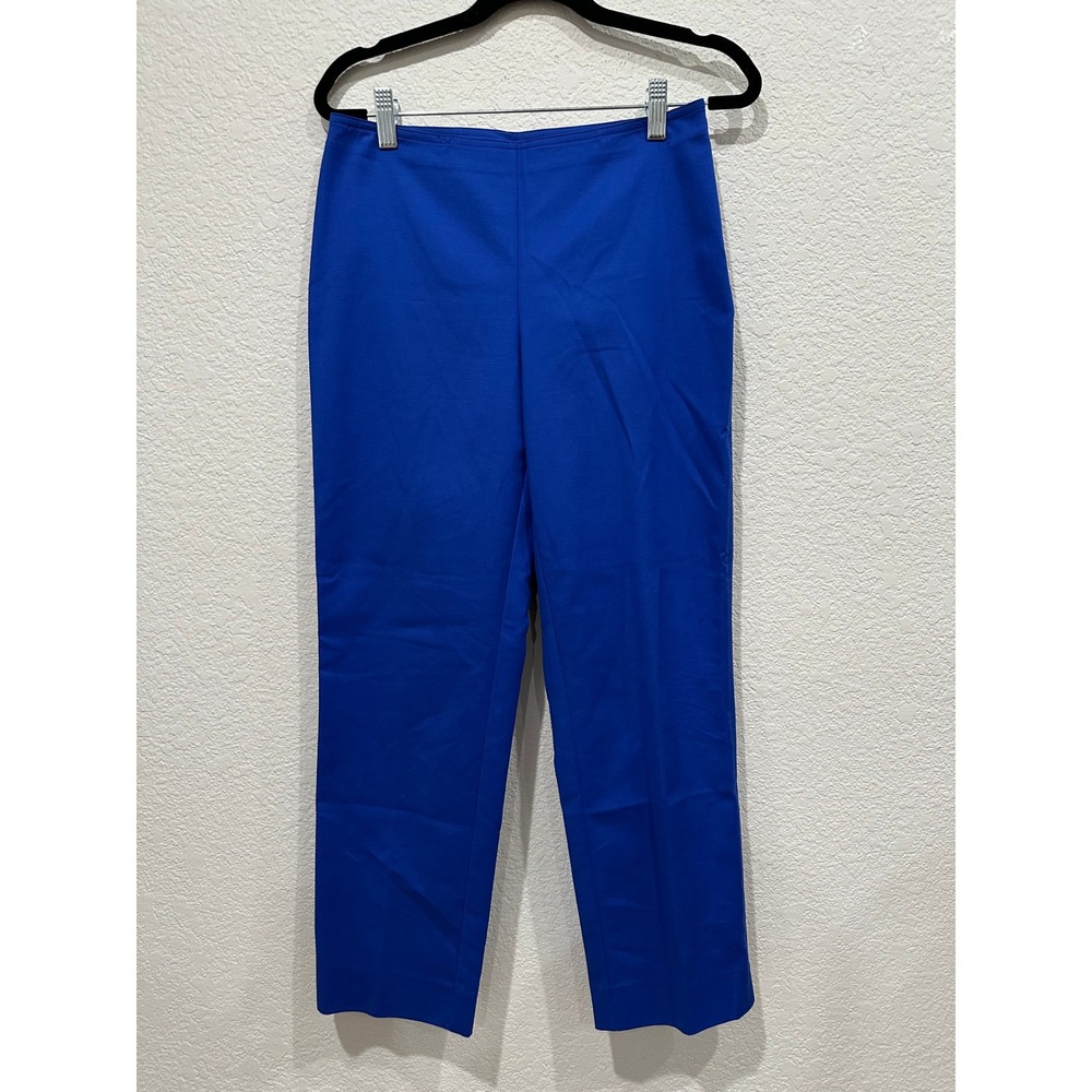 St. John Royal Blue Straight Leg Diana Fit Cotton Blend Pants Side Zip Size 2